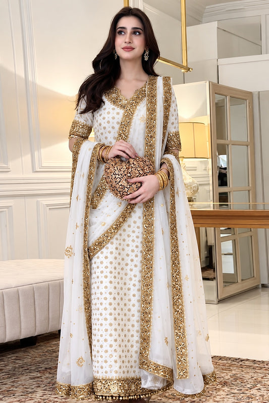 Haris Shakeel (White)Aisha afridi Luxury Chiffon Embroidered 3Pc Unstitched PA-262