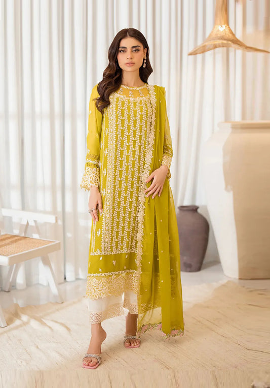 Azure Luxury Embroidered Chiffon 3Pc Unstitched Suit-Amber Glow