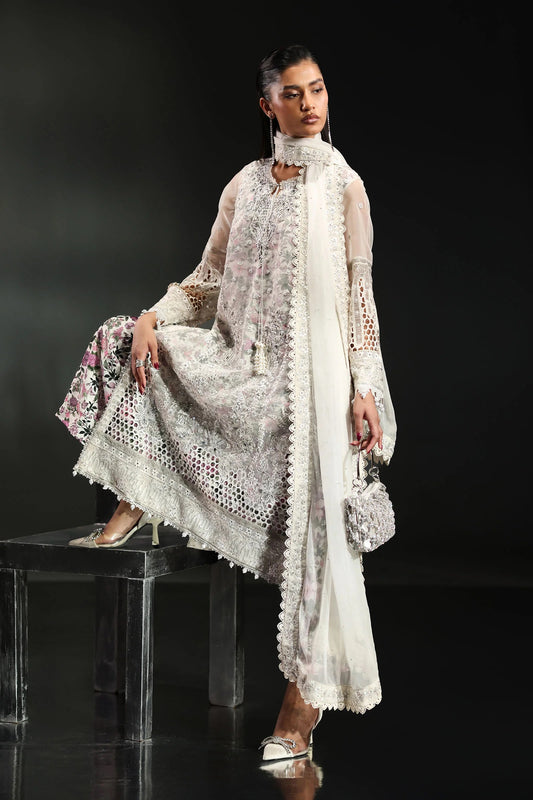 Maria B Luxury Embroidered Organza 3Pc Unstitched Suit EA26-11-Off White PA-113
