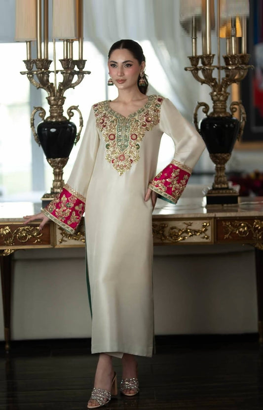 Poskari Luxury Raw Silk Embroidered Unstitched 3PC Suit