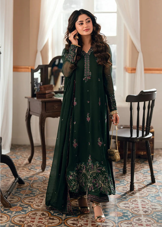 Azure Glimmer Green Luxury Chiffon Embroidered 3Pc Unstitched Suit  PA-214