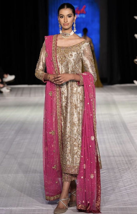 Haris Shakeel Mesuri Hand Embellished 3 Piece Unstitched Wedding Collection ( ONE WEEK FOR DELIVERY )