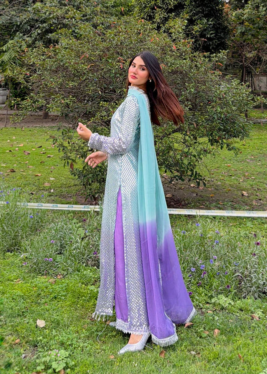 Poshkari Tie N Die Luxury Chiffon Embroidered Suit L-101