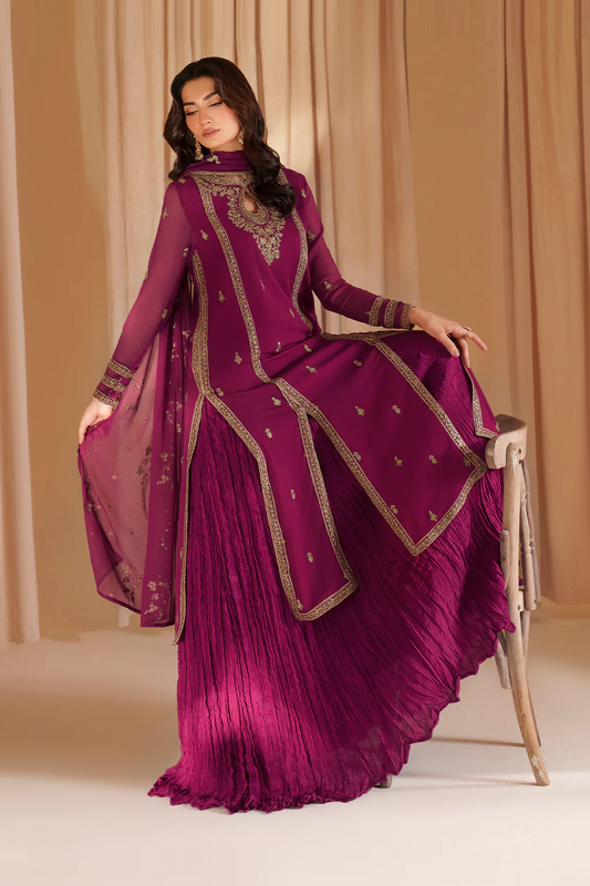 Iznik Luxury Chiffon Embroidered Collection Fuchsia Pink CC 81