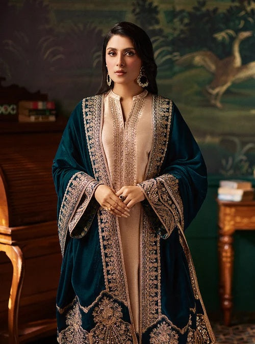 Zainab Chottani Skin Formal Brocade Tissue With 9000 MICRO VELVET SHAWL 3PC PA-198
