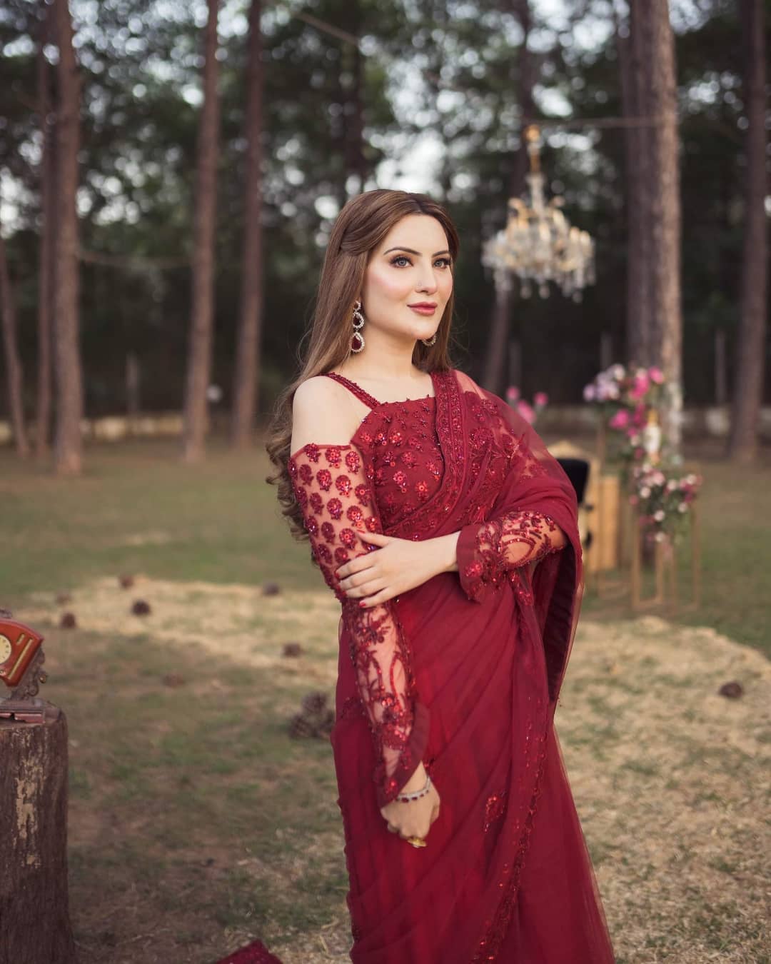 Shazia Kiyani Net Embroidered Saree Unstitched RED GLAM