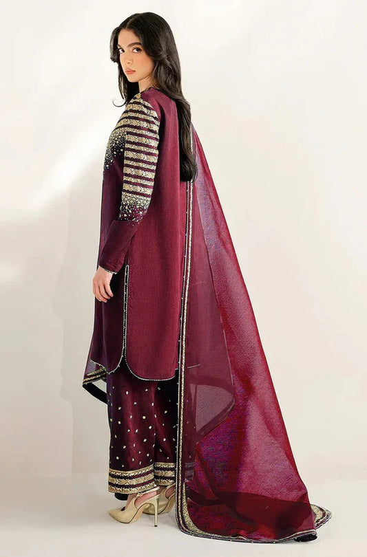 Jazmin Luxury Raw Silk Embroidered Unstitched 3 Piece UR 7056 Maroon