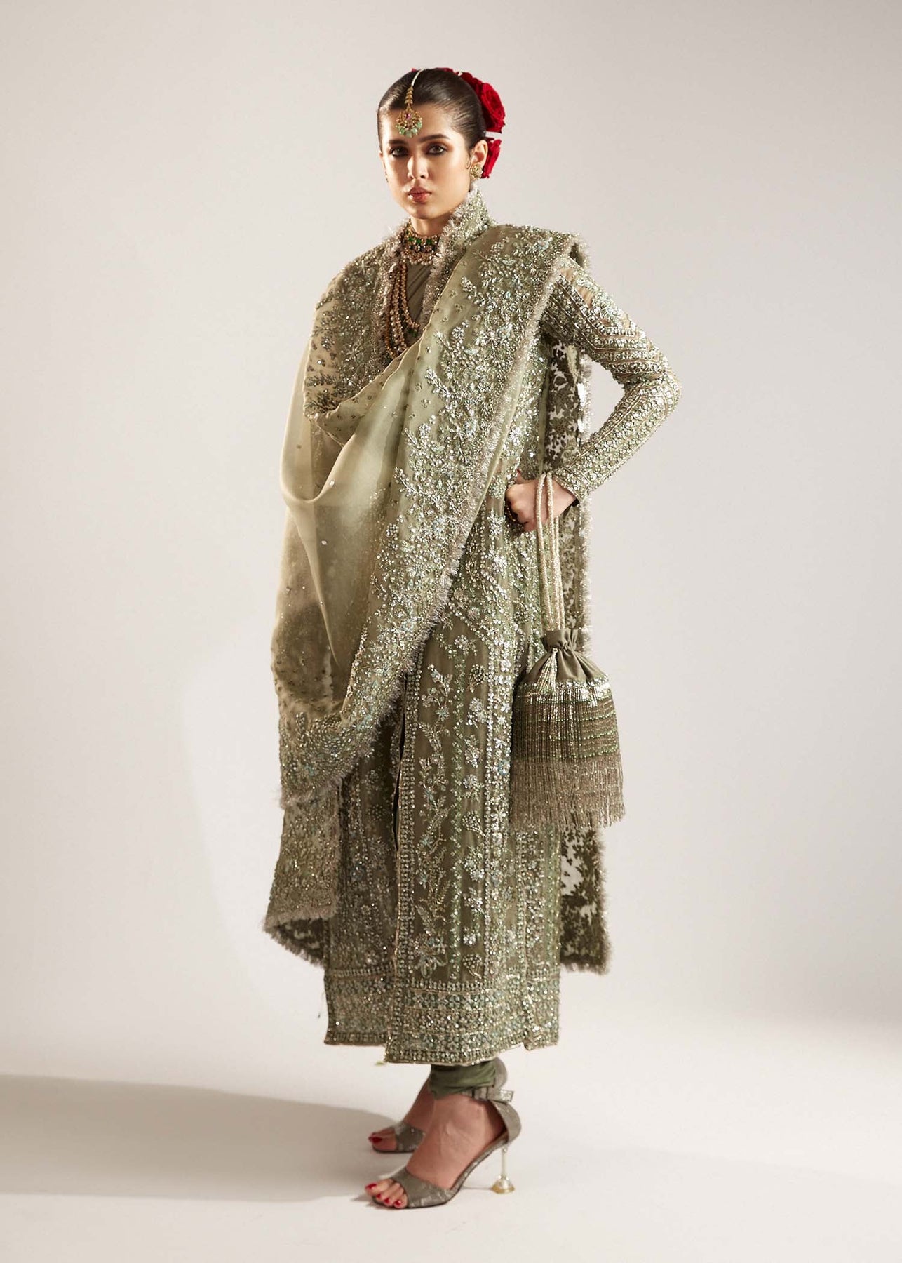 Hussain Rehar Jadeite Olive Green Bridal Collection