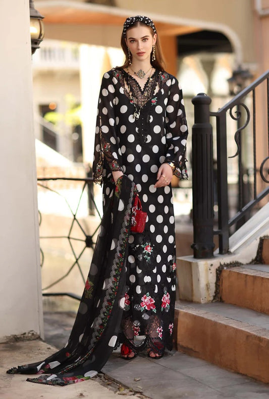 Noor By Saadia - Lawn Embroidered 3 Piece Unstitched - Black Polka