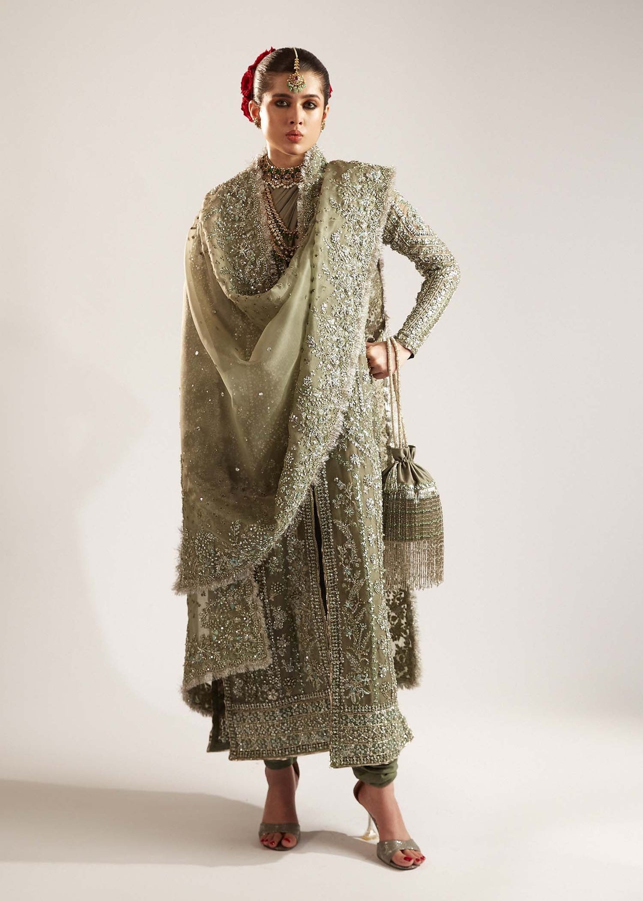 Hussain Rehar Jadeite Olive Green Bridal Collection