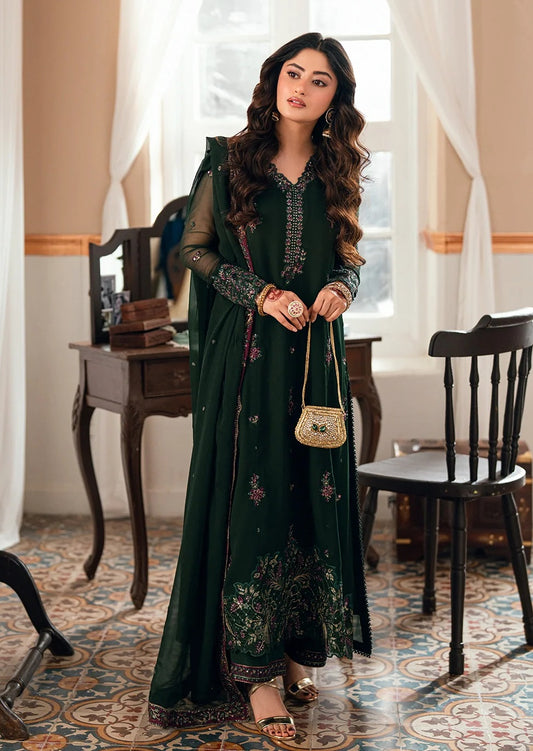 Azure Glimmer Green Luxury Chiffon Embroidered 3Pc Unstitched Suit  PA-214