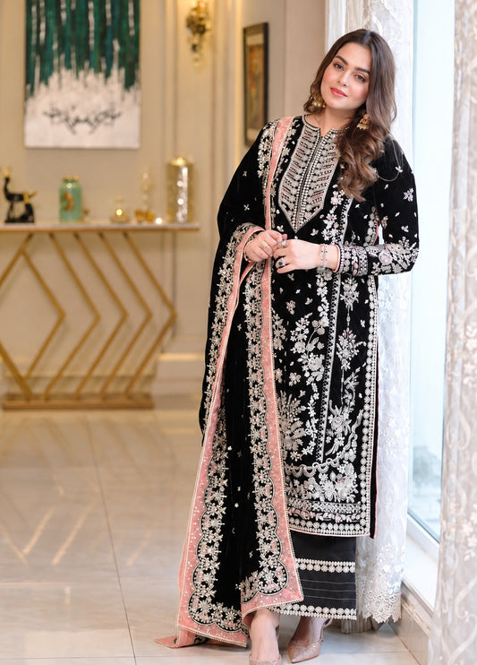 Aneelas SM-01 Luxury Velvet Embroidered Unstitched / Stitched Suit PA-144