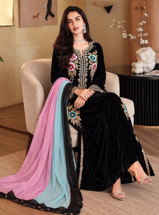 Pehnawa Midnight Luxury Velvet Embroidered 3Pc Stitched Suit PA-294