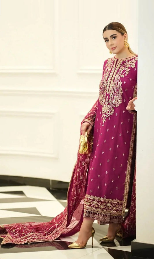 ANEELAS Luxury Embroidered Silk Unstitched 3PC Suit-Zinia