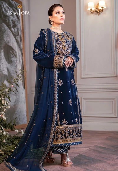 Asim Jofa AJAM-08 Luxury Velvet Embroidered 3Pc Unstitched Suit PA-247