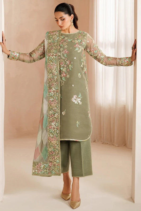 Farasha - Olive Dazzle - Luxury Lawn Embroidered 3 Piece Unstitched