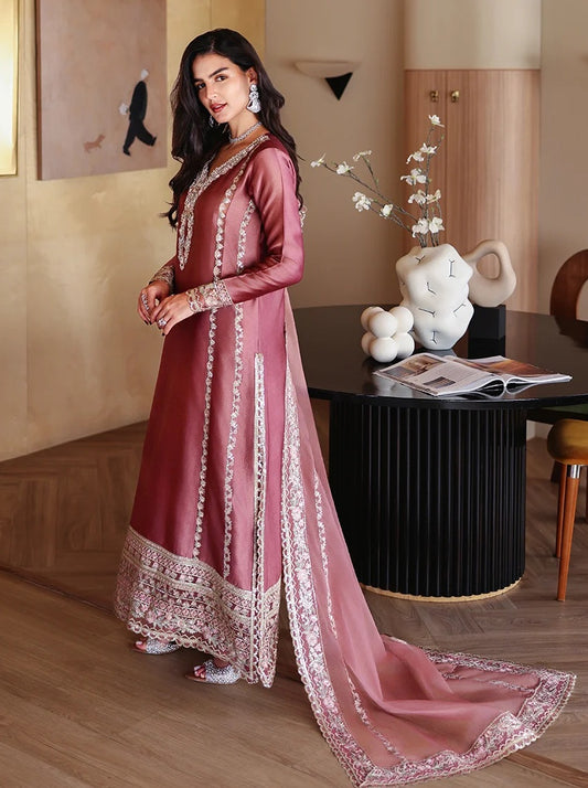 Mushq Rowa Luxury Silk Embroidered 3Pc Unstitched Suit PA-222 blush pink