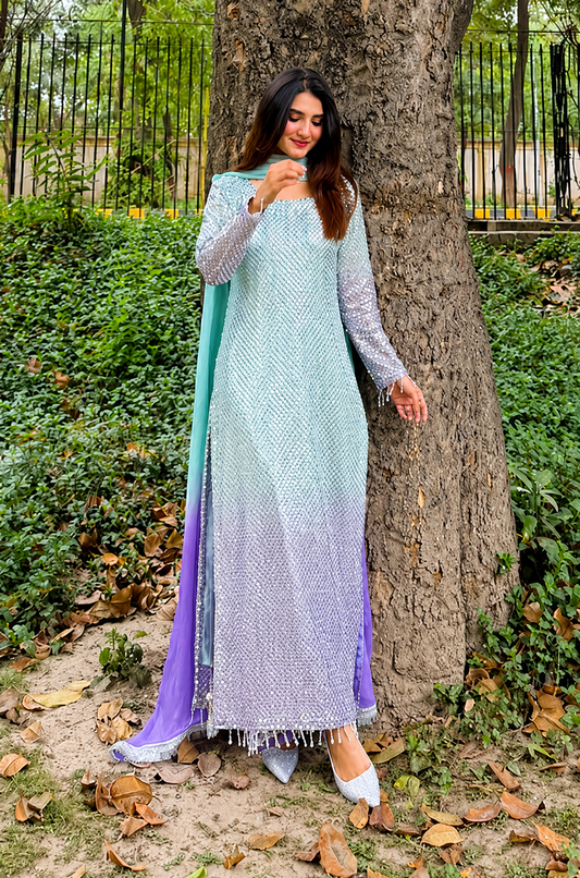 Poshkari Tie N Die Luxury Chiffon Embroidered Suit L-101