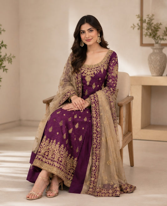 Haris Shakeel Luxury Chiffon Embroidered 3Pc Unstitched PA-124