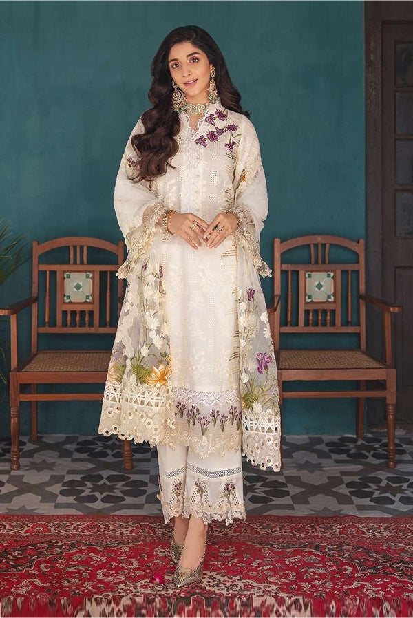 Elaf Embroidered Lawn Suits Chikan Kari Unstitched 3 Piece 06A - Eid Collection