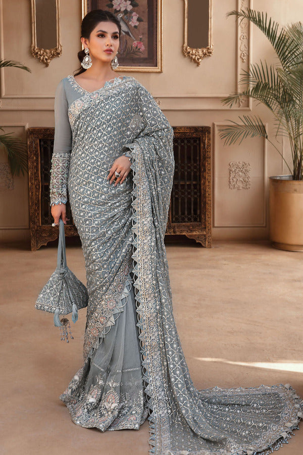 Maria.B Mbroidered Unstitched Heritage Saree Design 2