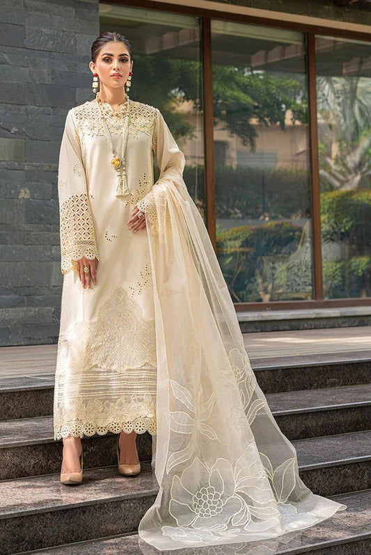 Mushq - Luxury Lawn Embroidered 3 Piece Unstitched - cream blush