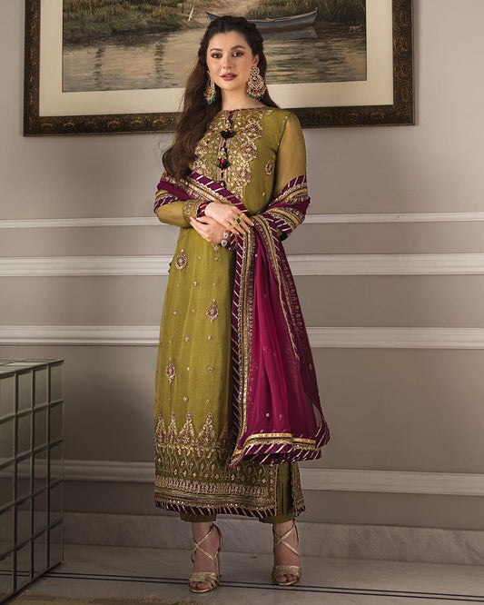 Asim Jofa Zari Sitara Embroidered Chiffon Unstitched 3 Piece Dress - AJZS 06