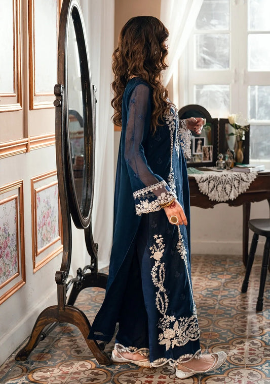 Azure Stellar Blue Luxury Chiffon Embroidered 3Pc Unstitched Suit  PA-213
