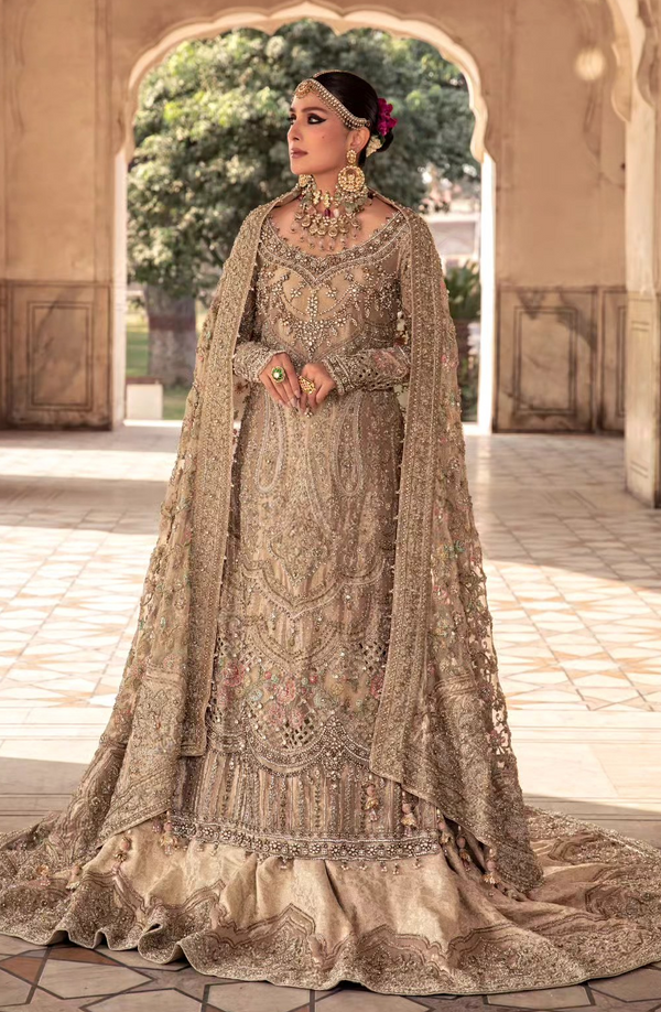 Mbroidered By Maria B Embroidered Unstitched Chiffon Chocolate Cappuccino Saree MB21WD D6 - Wedding Collection