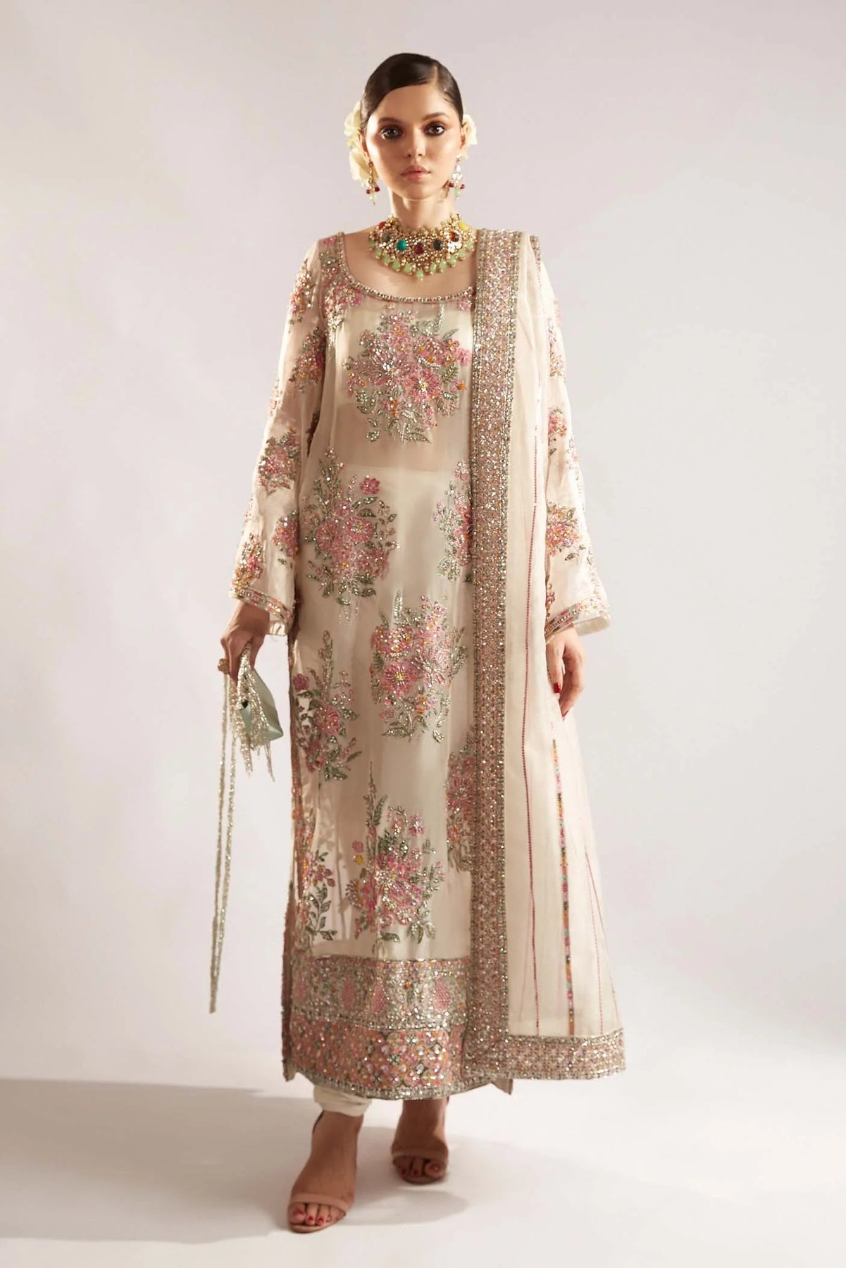 Hussain Rehar Luxury Organza Handmade Embroidered Unstitched EURU