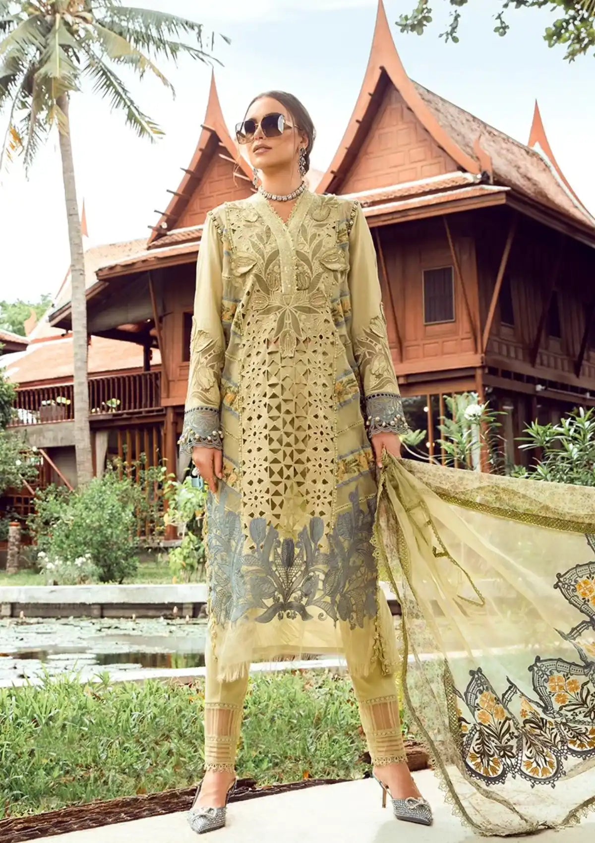 Maria.B Embroidered Lawn Suit Unstitched 3 Piece MB24E D-10 - Luxury Collection