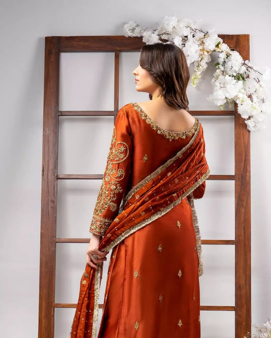 Ahmad Sultan Tangerine outfit from Ambrosia Raw Silk Collection TANGERINE-14