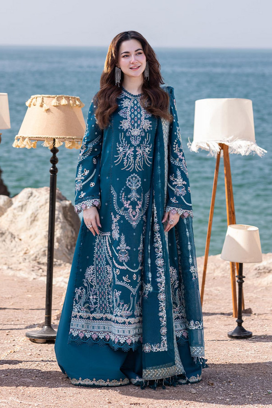 Qalamkar Luxury Lawn Embroidered Unstitched 3 Piece Sahil Kinare -FP-16-Kira