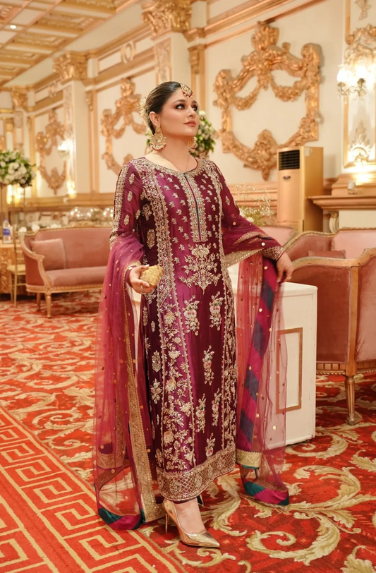 WAQAR ASGHAR Luxury Raw Silk Hand Embroidered Collection Unstitched MAH-E-GUL