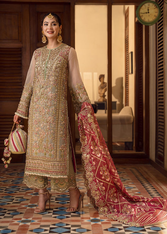 Crimson Artisanal Anecdotes Luxury Organza Embroidered 3Pc Unstitched Suit PA-192