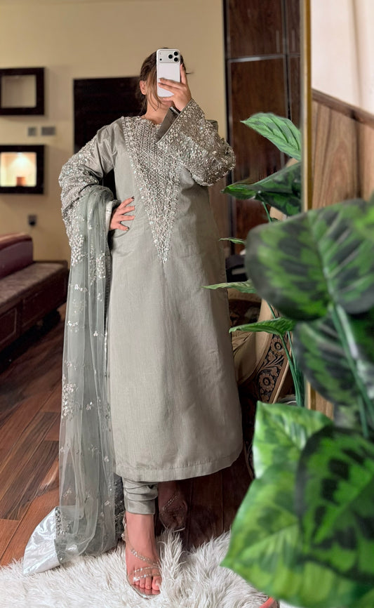 Hussain Rehar Luxury Embroidered Raw Silk Unstitched / Stitched LUCENT EC - 135 PA-116