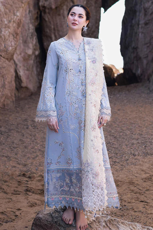 Qalamkar - Saahil Kinaare - Lawn Chikankari Unstitched 3Pcs - FP-04 Firuze