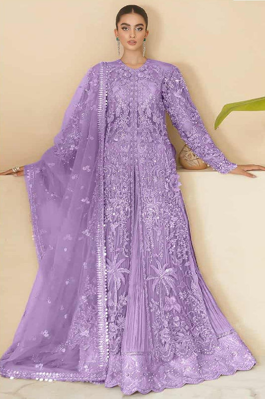 Soraya Luxury Net Embroidered Unstitched 3 Piece - Dahlia