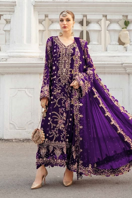 Maria.B Luxury Unstitched Embroidered Chiffon Suit MPC-24-107 (Blue)