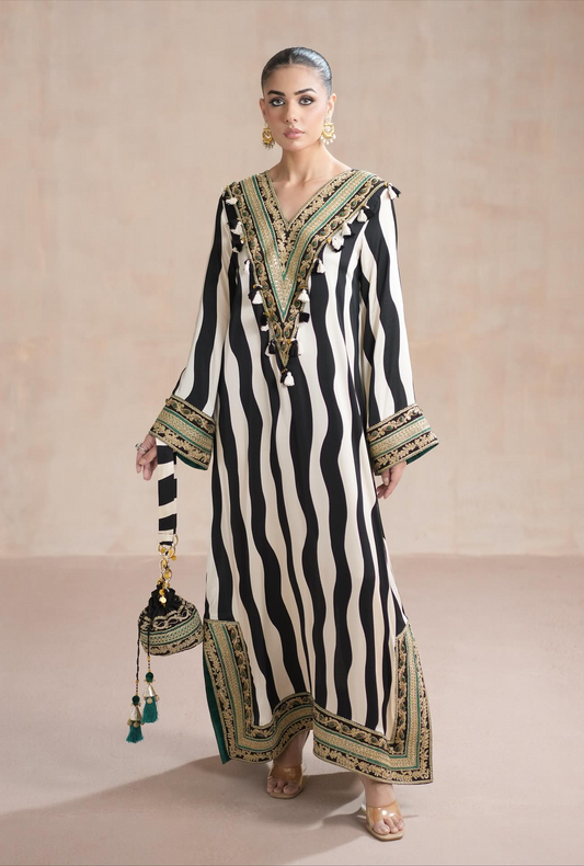 Amara & Sara Luxury Silk Embroidered Collection Bohemian Stripes