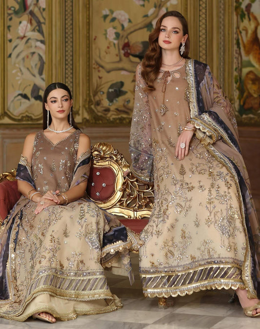 Noor by Saadia Asad Embroidered Cotton Net Unstitched 3Pc Suit D-02 Beige