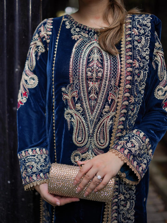Aneelas Wedding Velvet Embroidered Unstitched Collection With Velvet Shawl