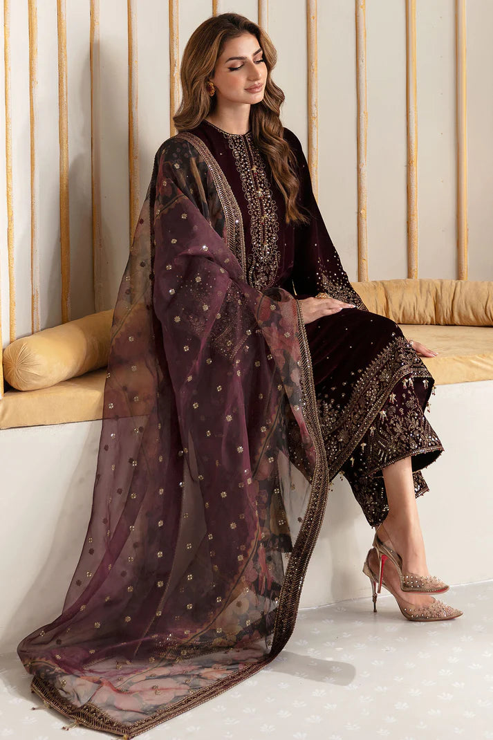 Jazmin Embroidered Velvet Formal 3 Pieces Unstitched JZ-VF-2012 Luxury Collection