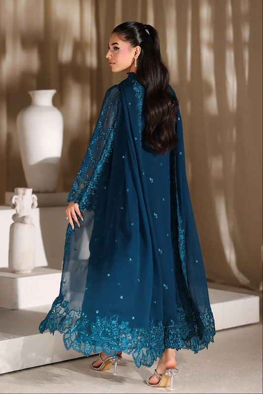 Azure Luxury Chiffon Embroidered 3Pc Unstitched Suit-Majestic Teal