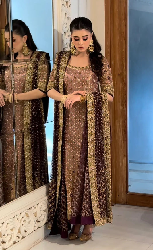 Haris Shakeel Luxury Myssory Embroidered 3Pc Unstitched - Freeha