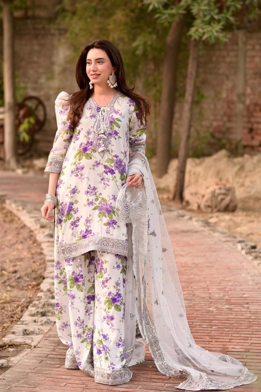 Aneelas Luxury Lawn Embroidered Unstitched 3 Pc Suit Flora