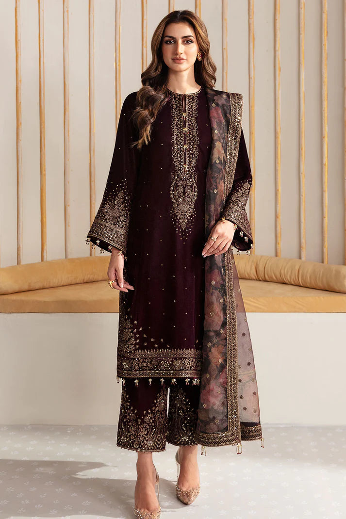 Jazmin Embroidered Velvet Formal 3 Pieces Unstitched JZ-VF-2012 Luxury Collection