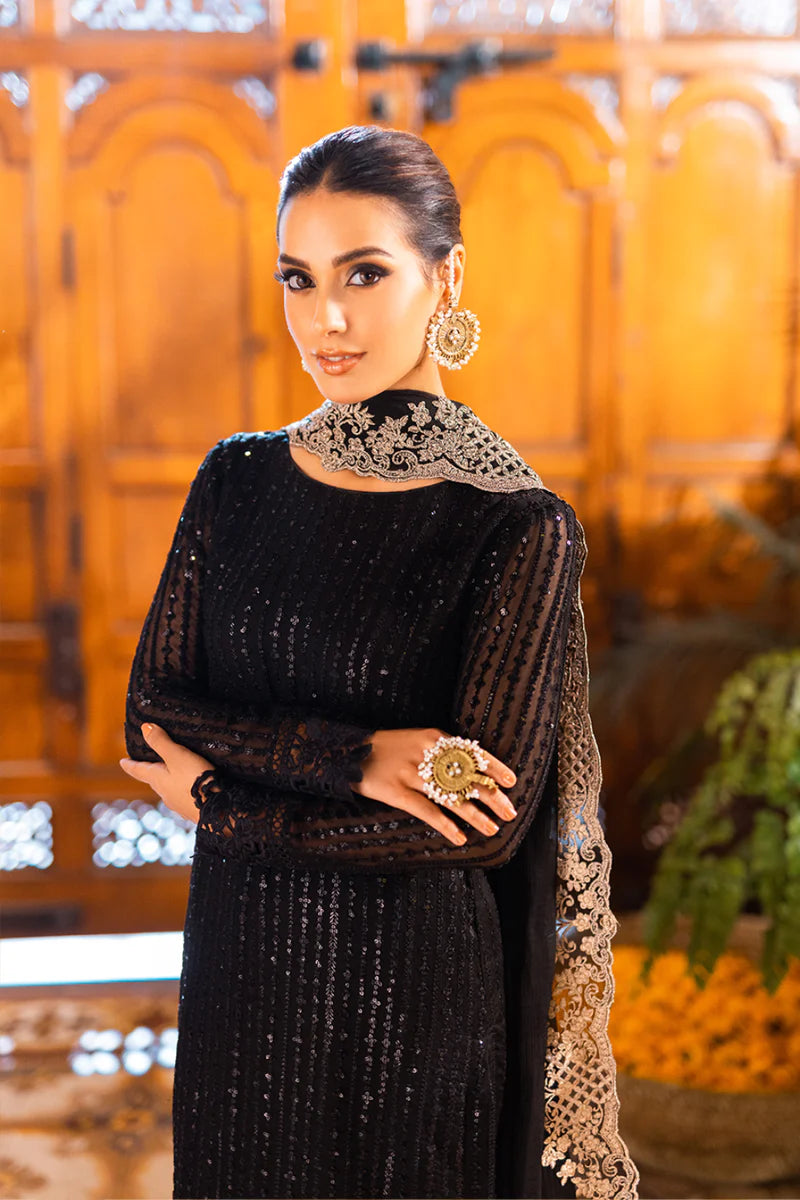 Azure Onyx Dove Iqra Aziz sequence  Chiffon Embroidered Luxe Festive Collection