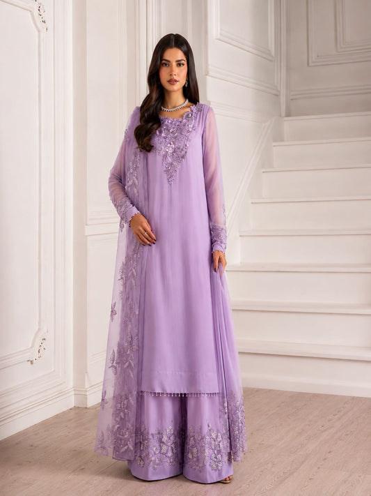 Iznik Luxury Chiffon Embroidered 3PC Unstitched Suit-Lilac