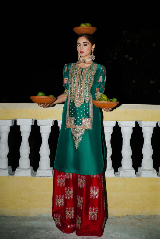 Hussain Rehar -  Luxury Raw Silk Embroidered Unstitched 3 Piece - Beryl